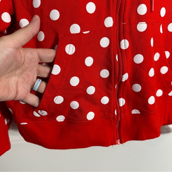 Disney size small Minnie Mouse zip front hoodie with ears. Red/white polka dot. - Picture 4 of 10